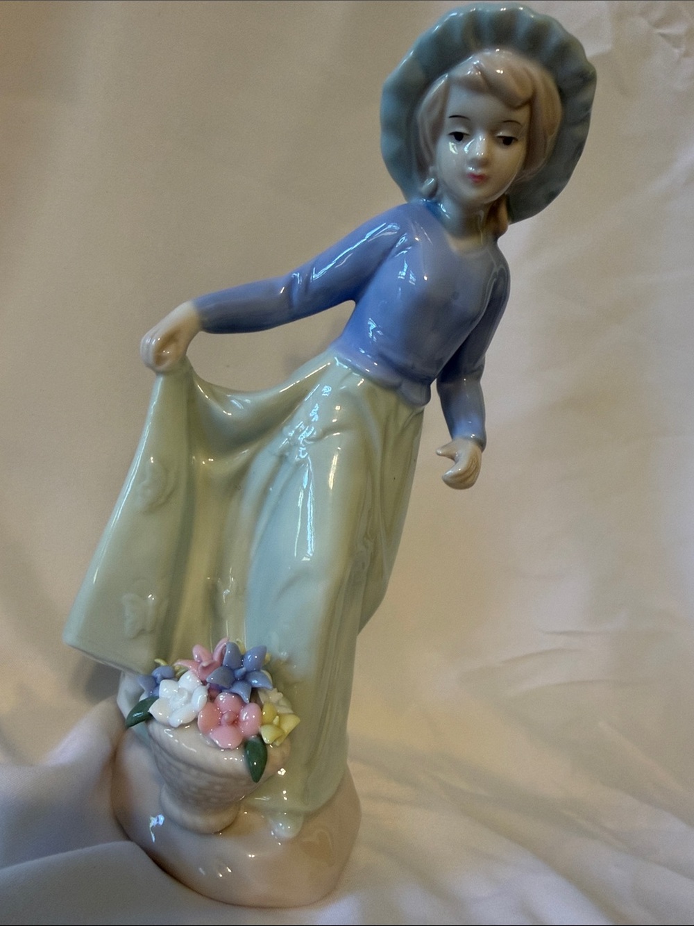 Porcelain Girl Figurine in Pale Blue and Mint Green